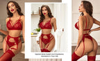Scarlet Royale Premium Lace Three-Piece Luxury Lingerie Set