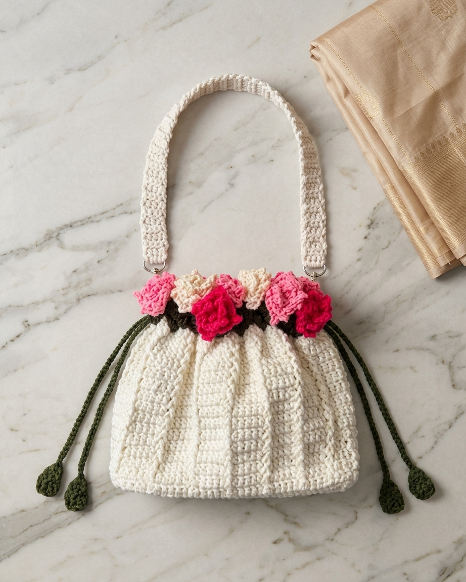 🌹 Elegant Handmade Crochet Bag with Mix Rose