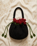 🌹 Elegant Handmade Crochet Black Bag with Rose
