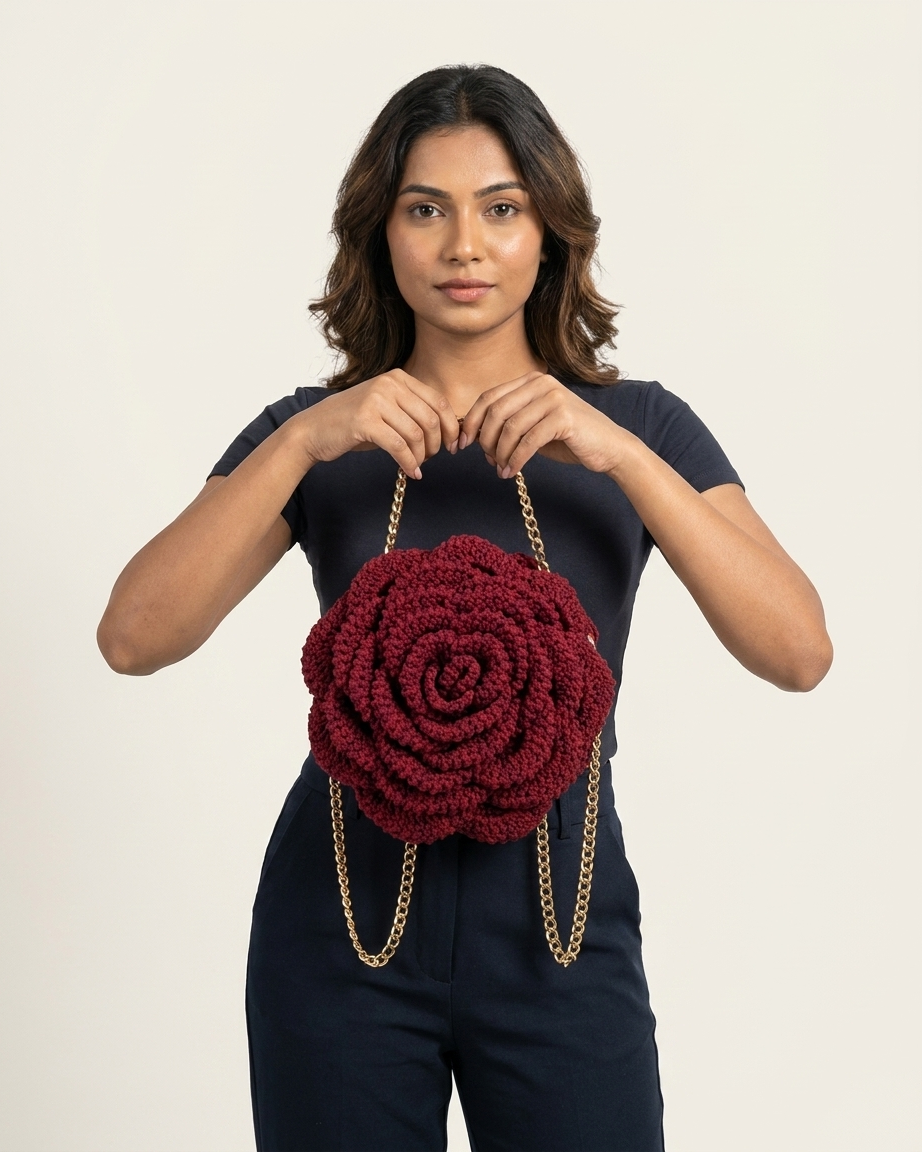 Crochet Rose Bag with Metal Chain