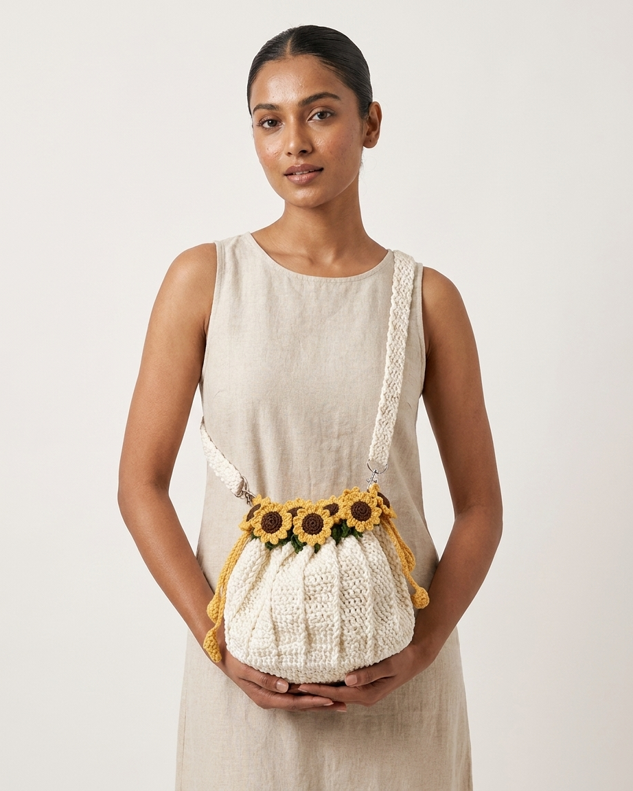 🌹 Elegant Handmade Crochet SunFlower Bag