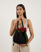 🌹 Elegant Handmade Crochet Black Bag with Rose