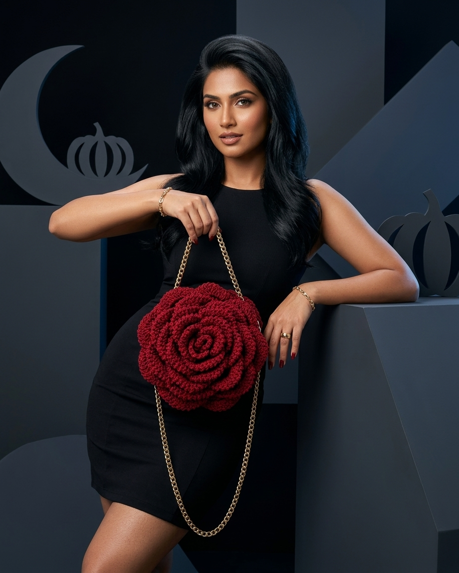 Crochet Rose Bag with Metal Chain