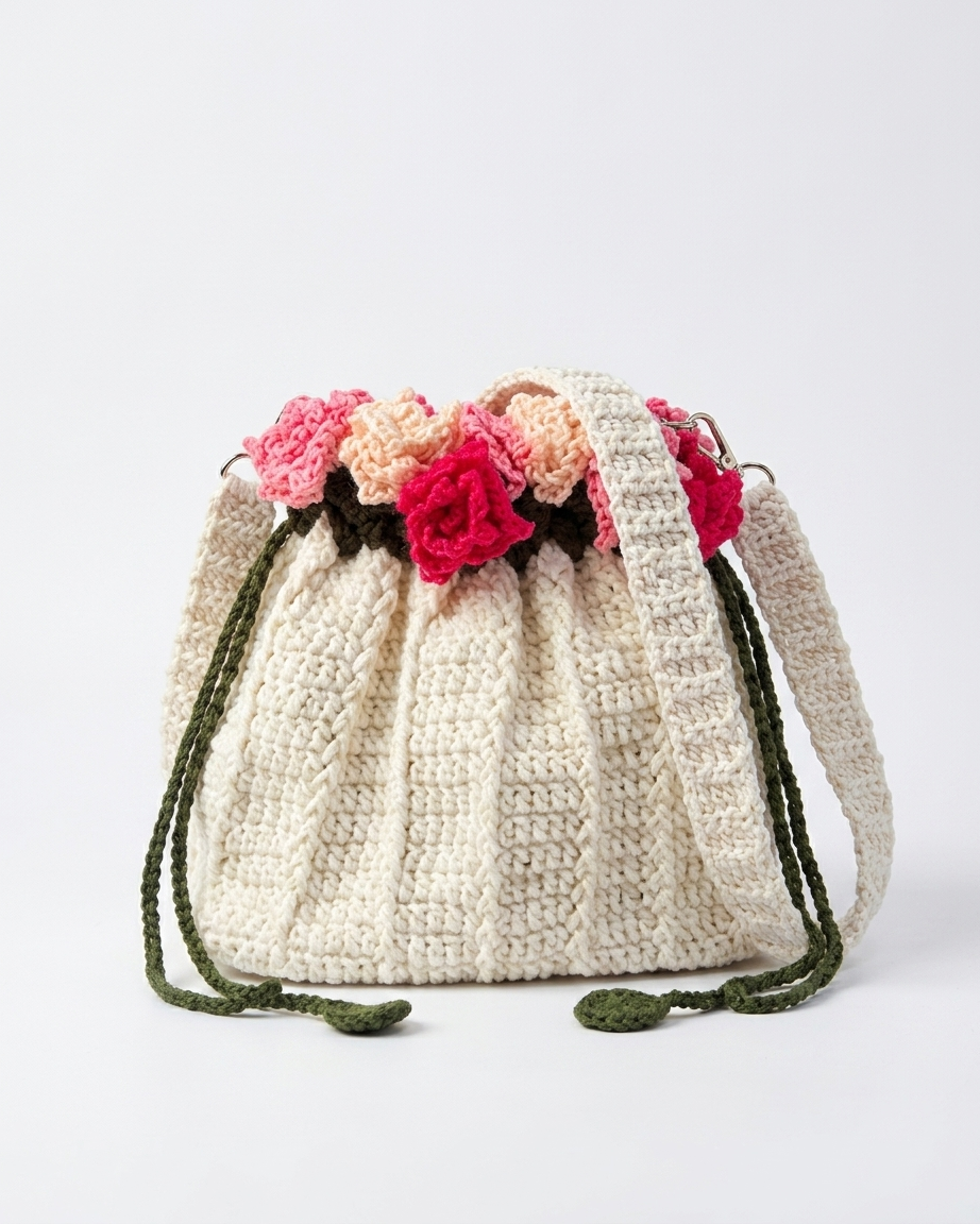 🌹 Elegant Handmade Crochet Bag with Mix Rose